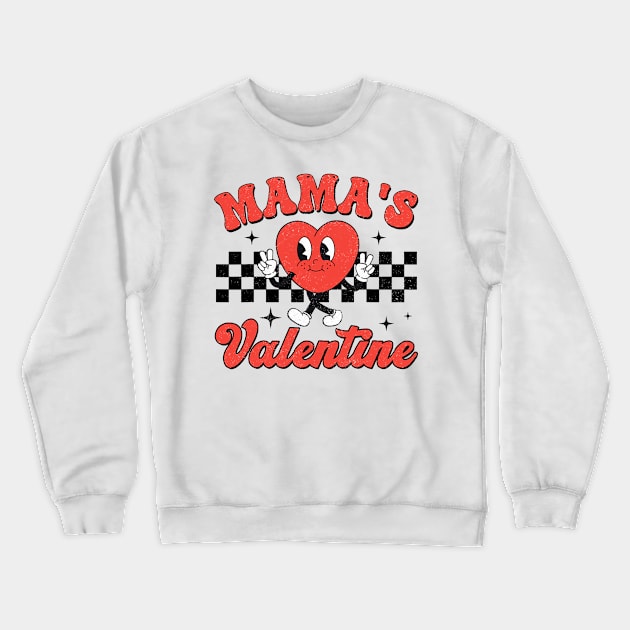 Retro Groovy Mama is My Valentine Cute Heart Boys Girls Kids Crewneck Sweatshirt by jadolomadolo